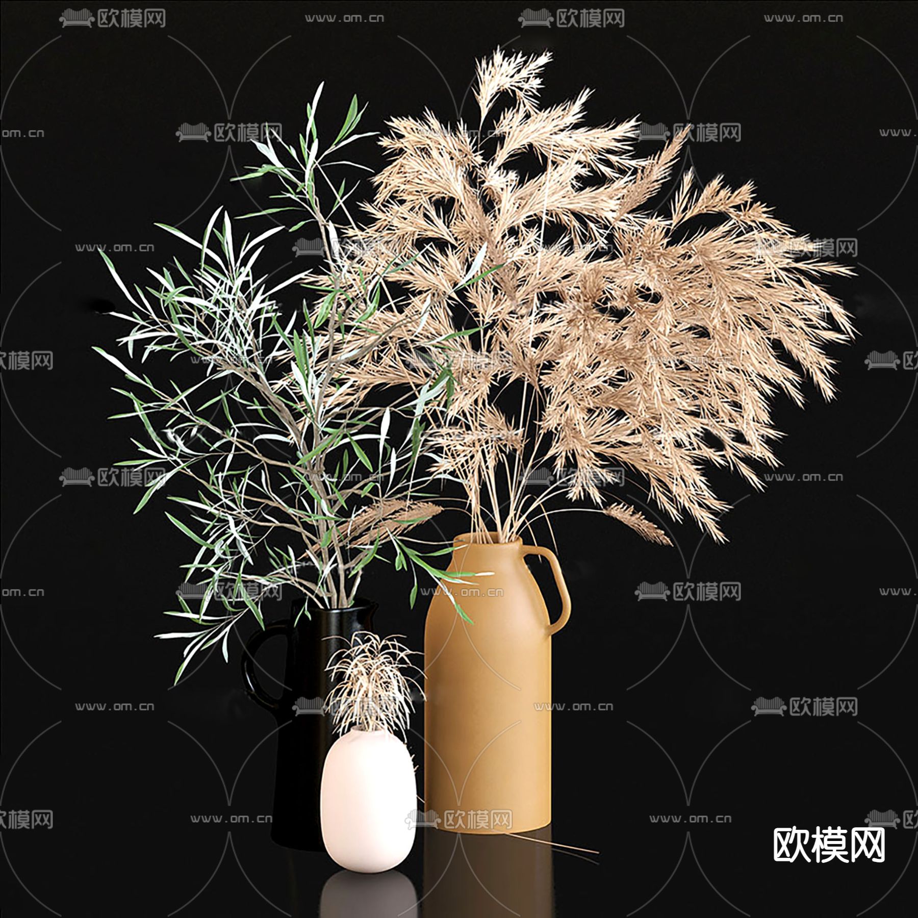 现代芦苇干花花艺3d模型下载