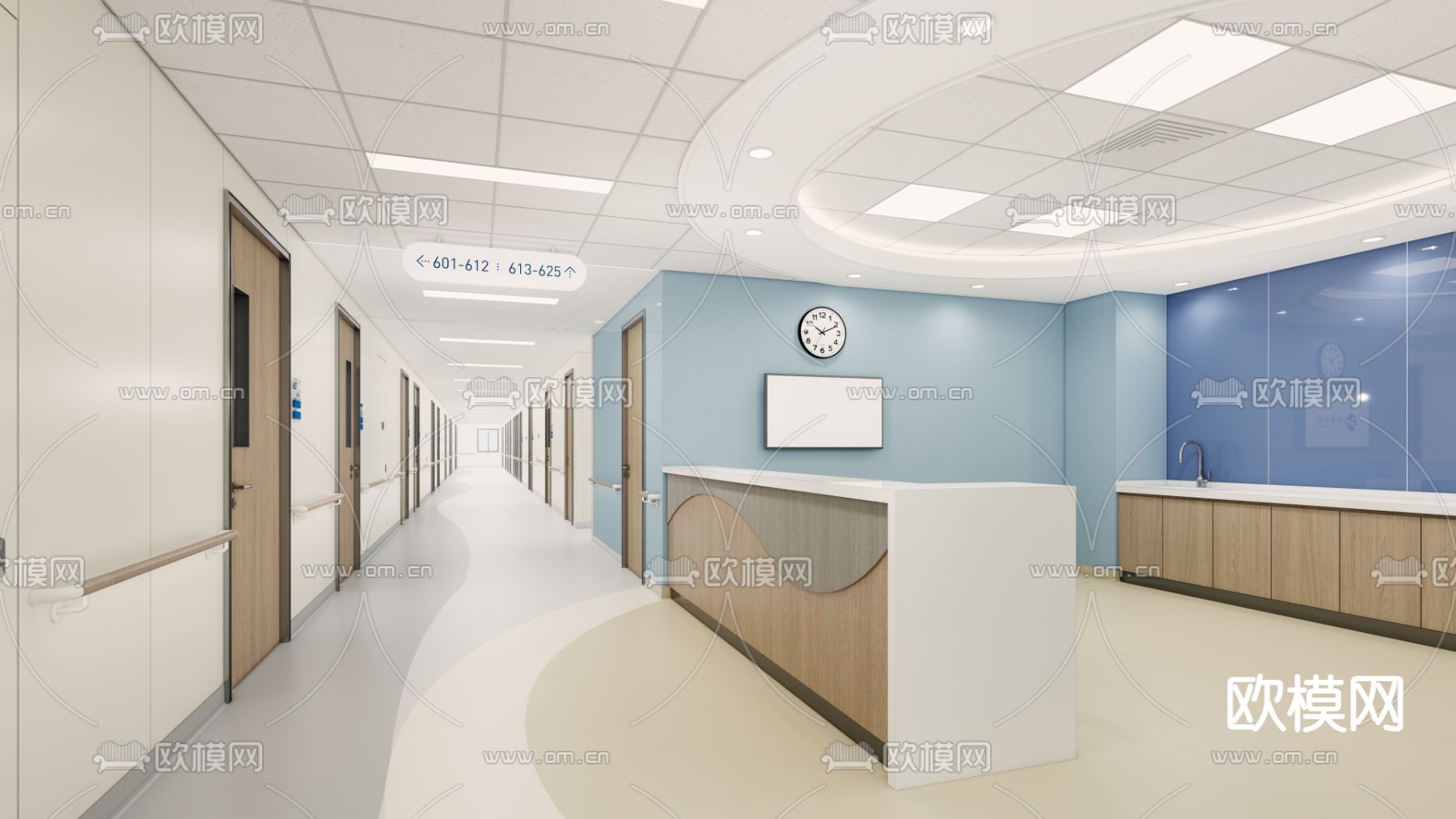 现代医院护士站su模型下载（渲染图2）