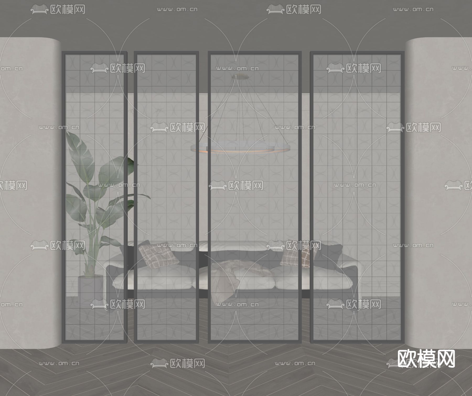 现代玻璃砖隔断屏风su模型下载（渲染图2）