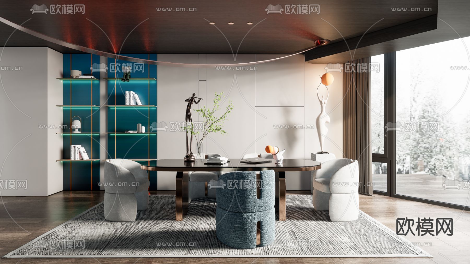 现代书房su模型下载（渲染图1）