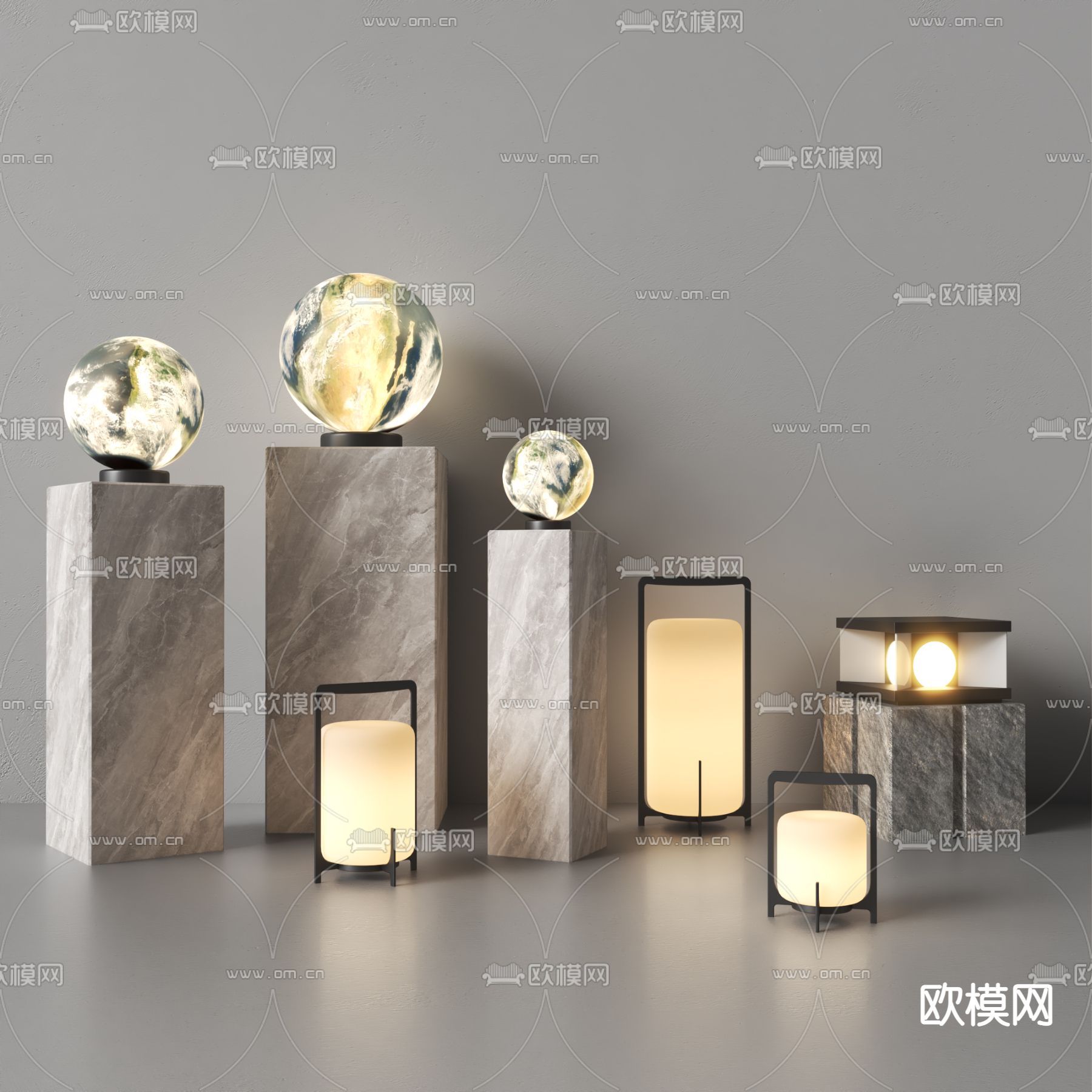 现代月球灯庭院灯su模型下载（渲染图1）