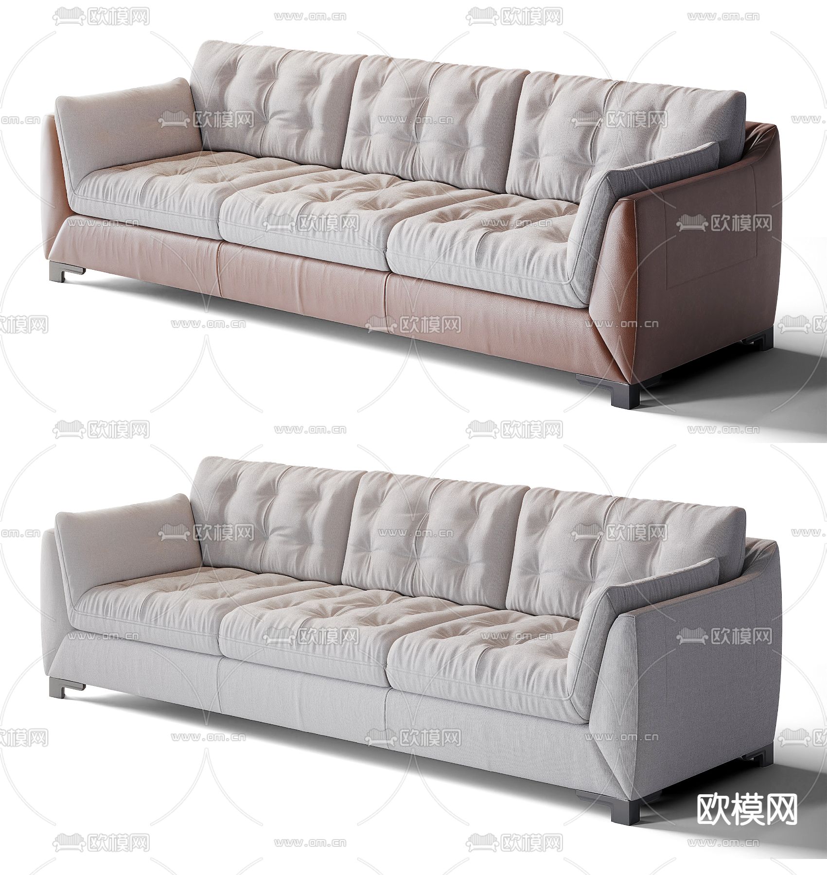 Natuzzi 现代灰色多人沙发3d模型下载（渲染图1）