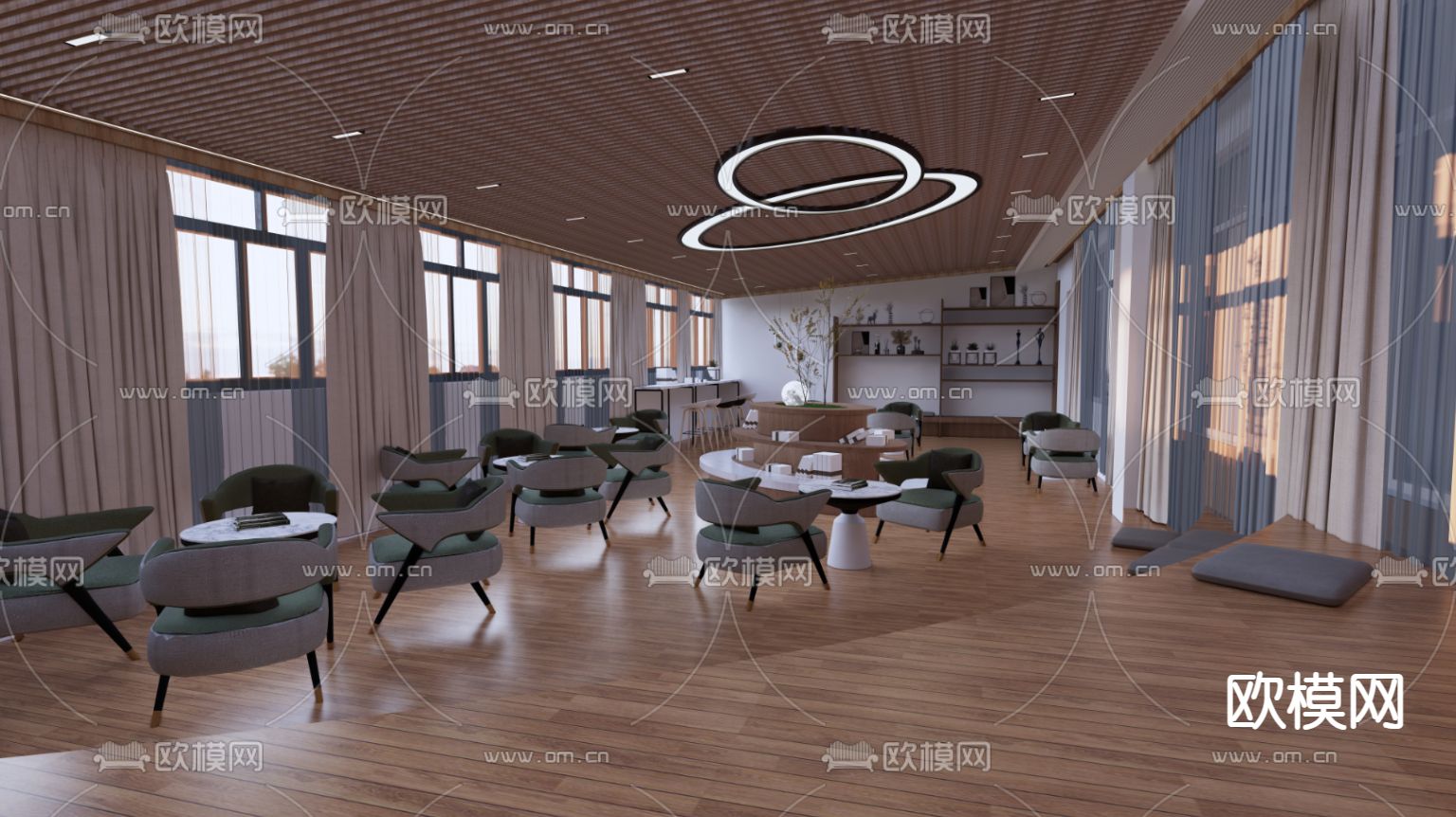 新中式图书馆su模型下载（渲染图3）