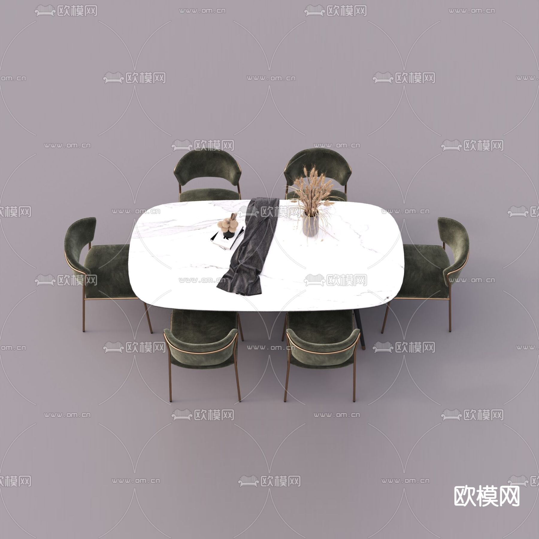 现代轻奢绒布不锈钢大理石餐桌椅免费3d模型下载