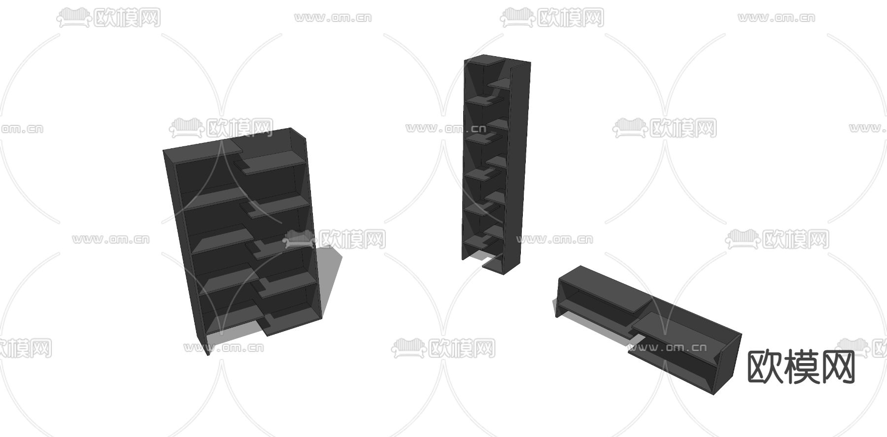 现代黑色创意书柜su模型下载（渲染图2）