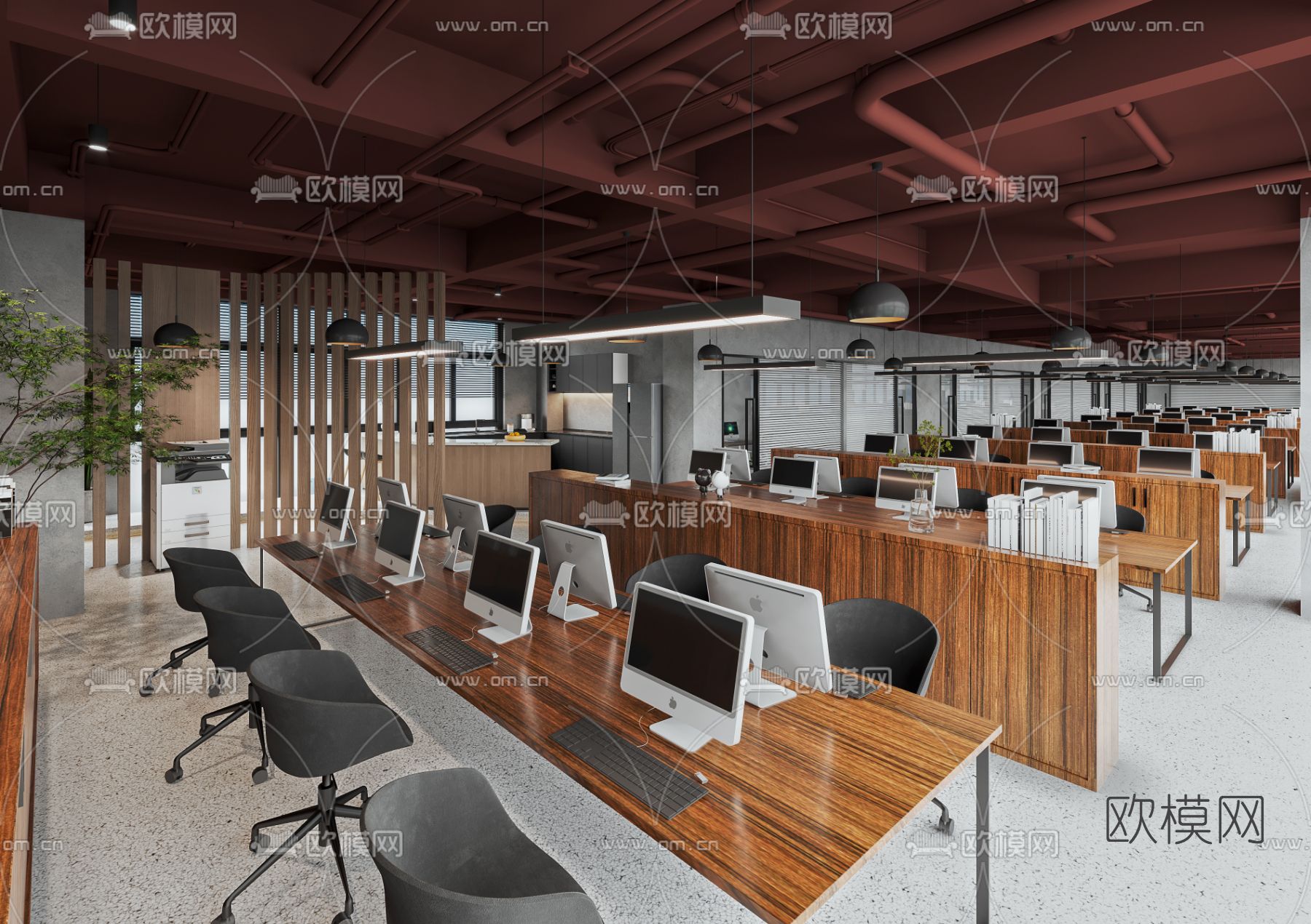 工业风办公室办公区3d模型下载_ID12088618_3dmax免费模型-欧模网