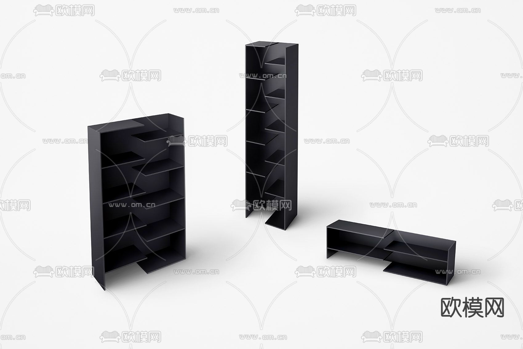 现代黑色创意书柜su模型下载（渲染图1）
