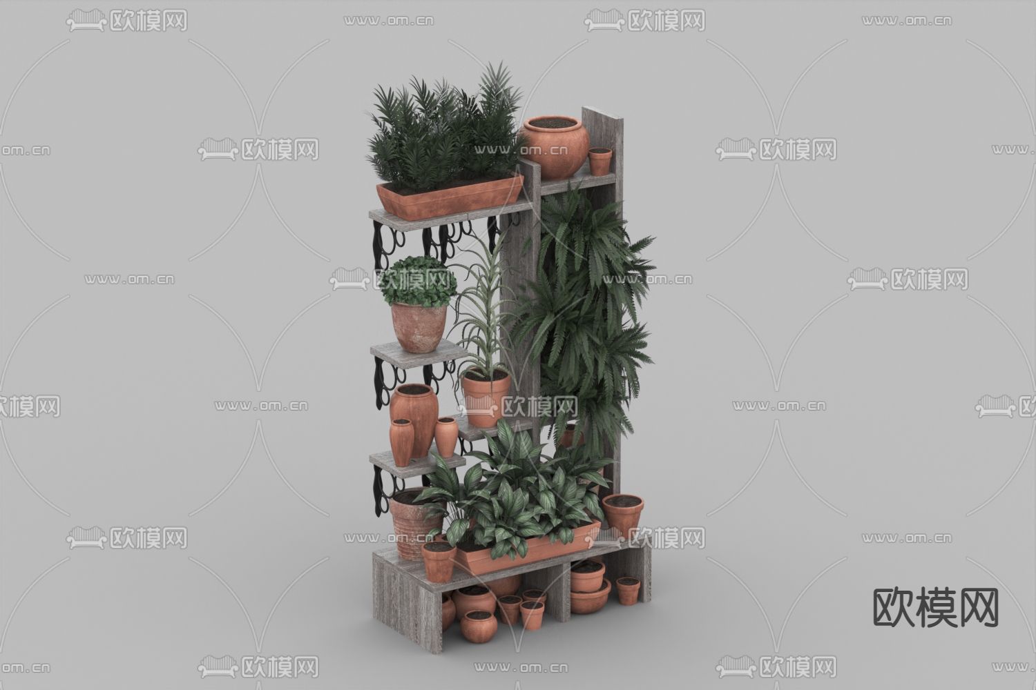 北欧简约实木植物架免费3d模型下载