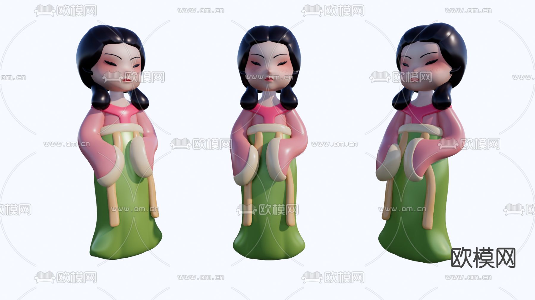 新中式国潮侍女潮玩摆件su模型下载（渲染图2）