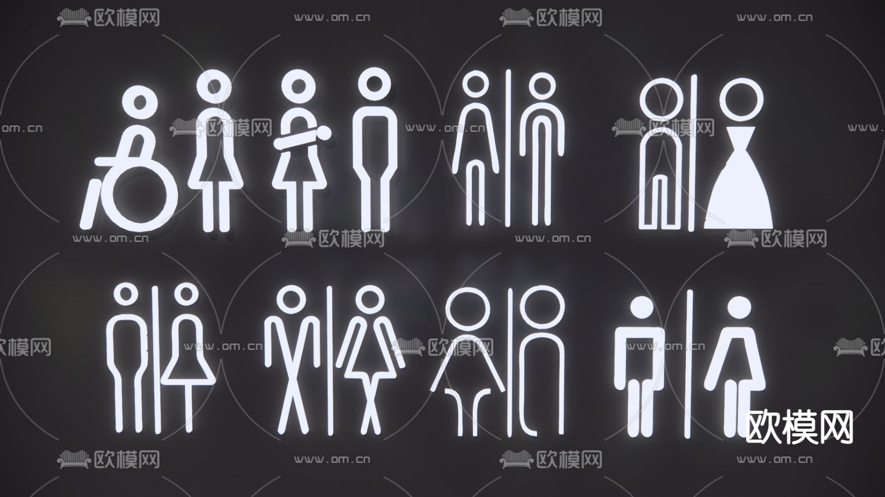 现代卫生间标识标牌su模型下载（渲染图1）