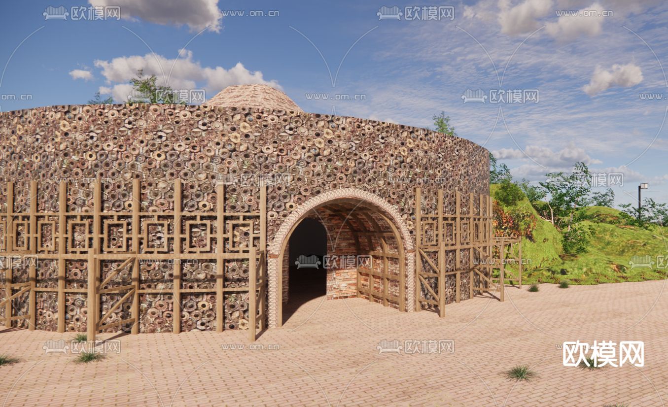 自然风窑洞民宿su模型下载（渲染图1）