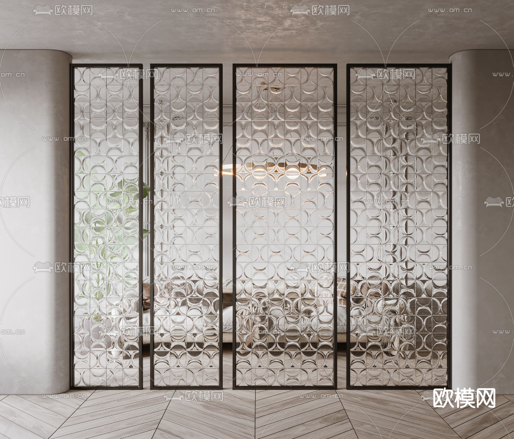 现代玻璃砖隔断屏风su模型下载（渲染图1）