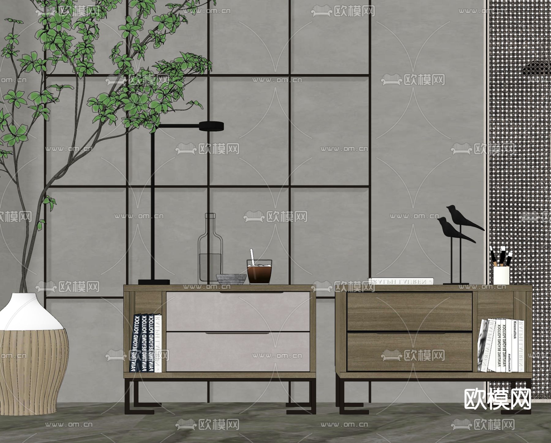 现代轻奢床头柜su模型下载（渲染图2）