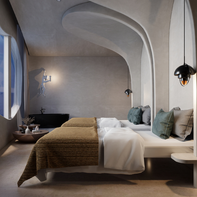  侘寂风酒店客房su模型 