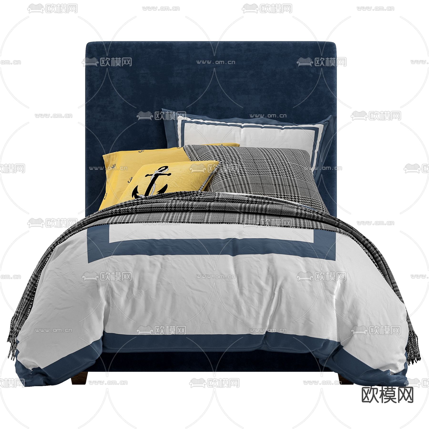 北欧风蓝色单人儿童床3d模型下载（渲染图2）