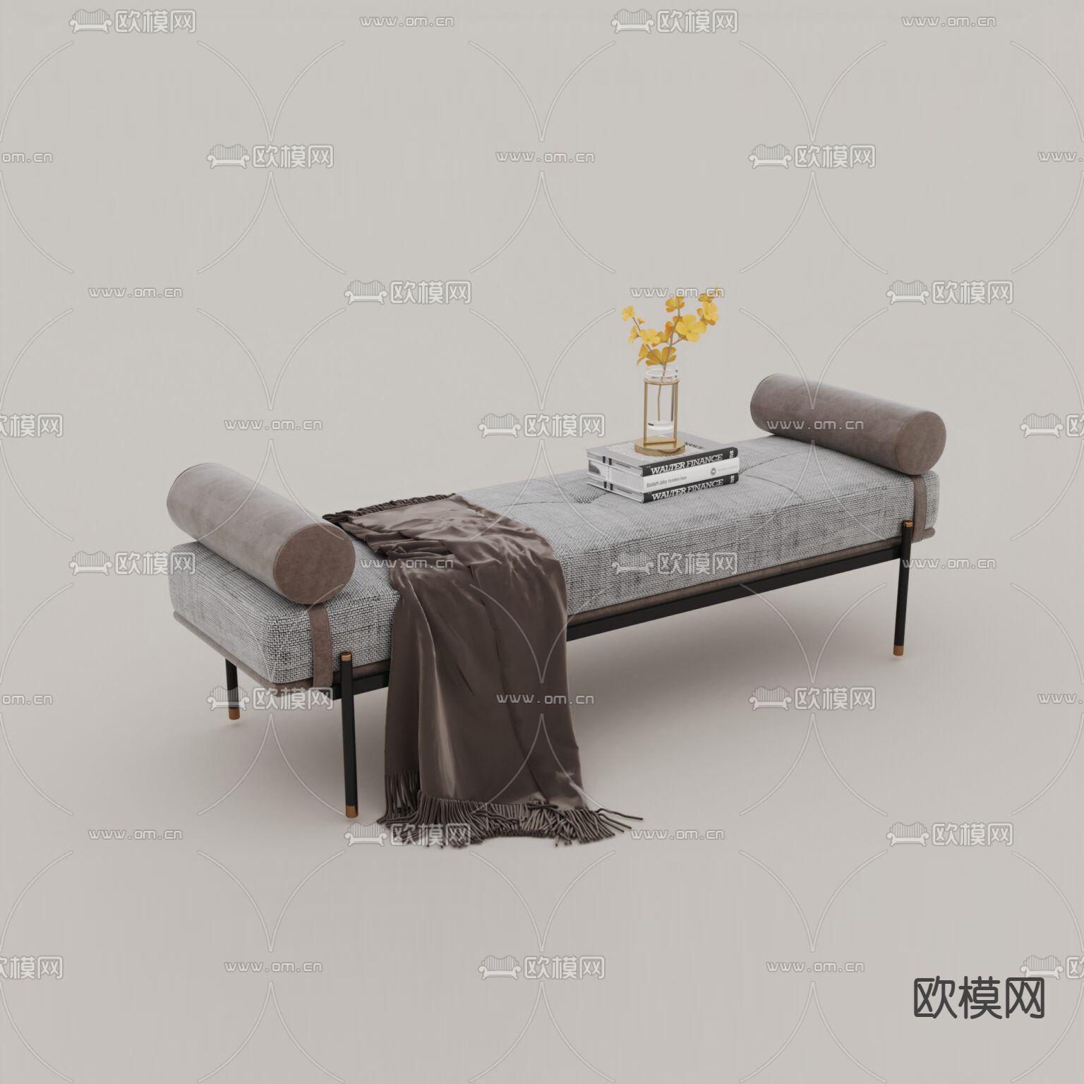 现代轻奢布艺不锈钢沙发凳免费3d模型下载