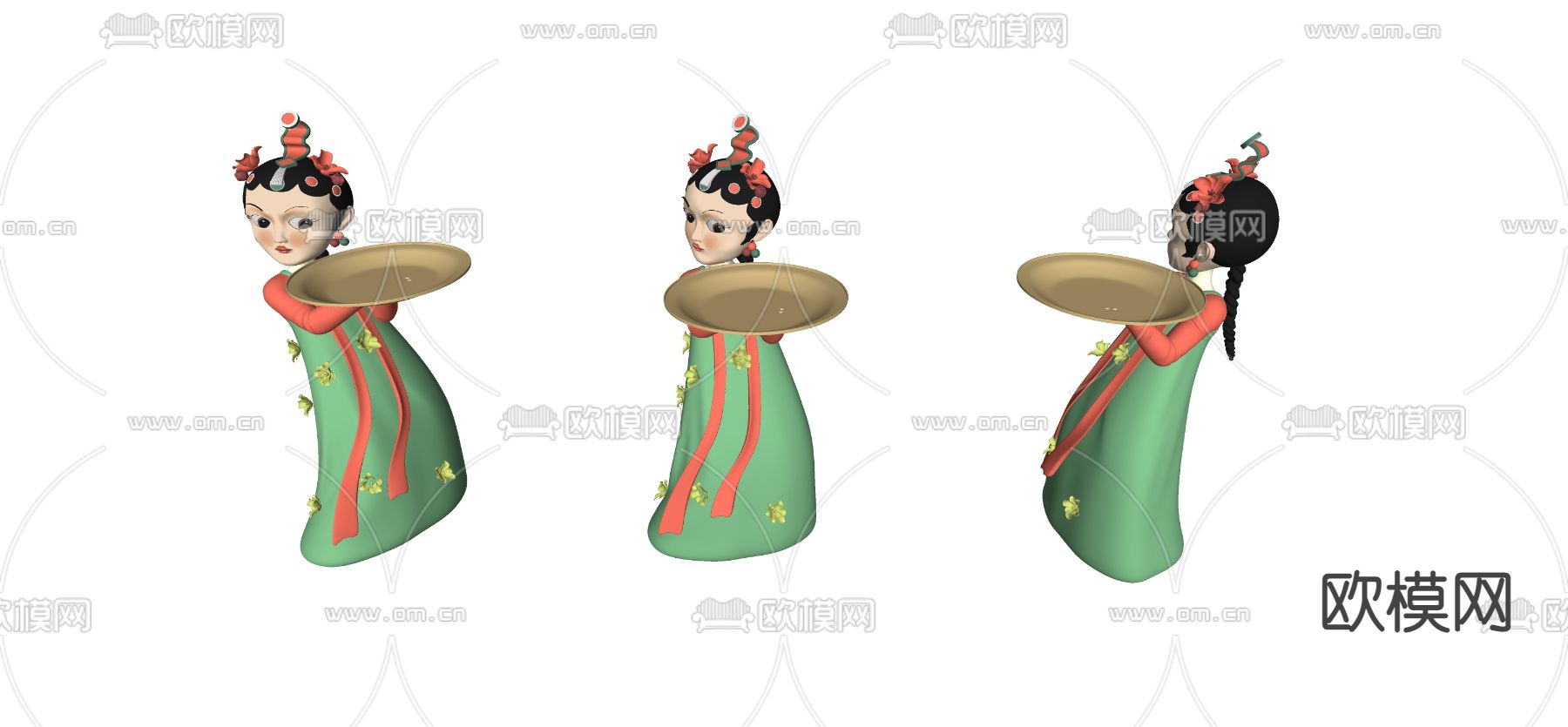 新中式唐装手办仕女su模型下载（渲染图2）