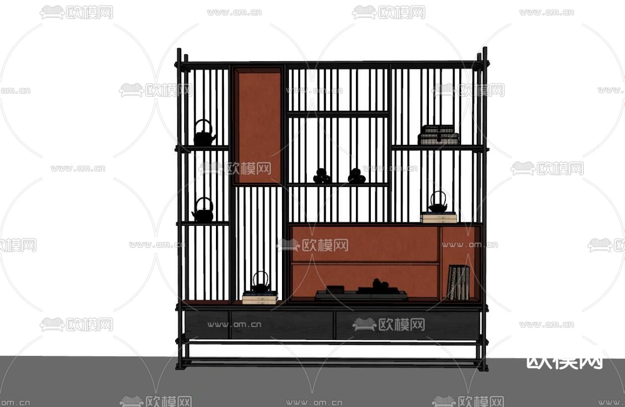 新中式博古架su模型下载（渲染图3）