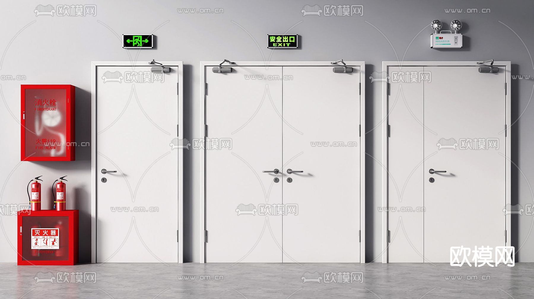 现代消防门防火门消防栓灭火器3d模型下载