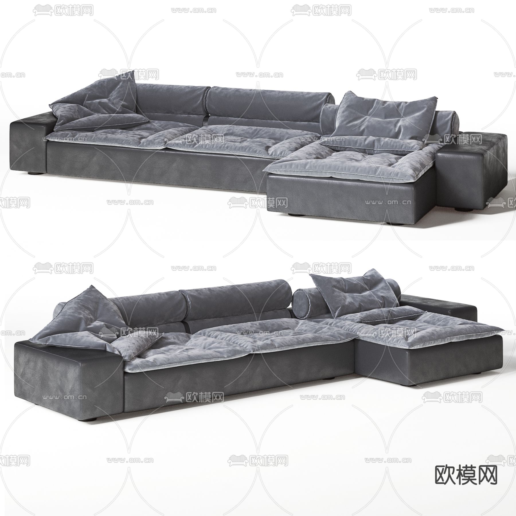 现代灰色布艺转角沙发3d模型下载