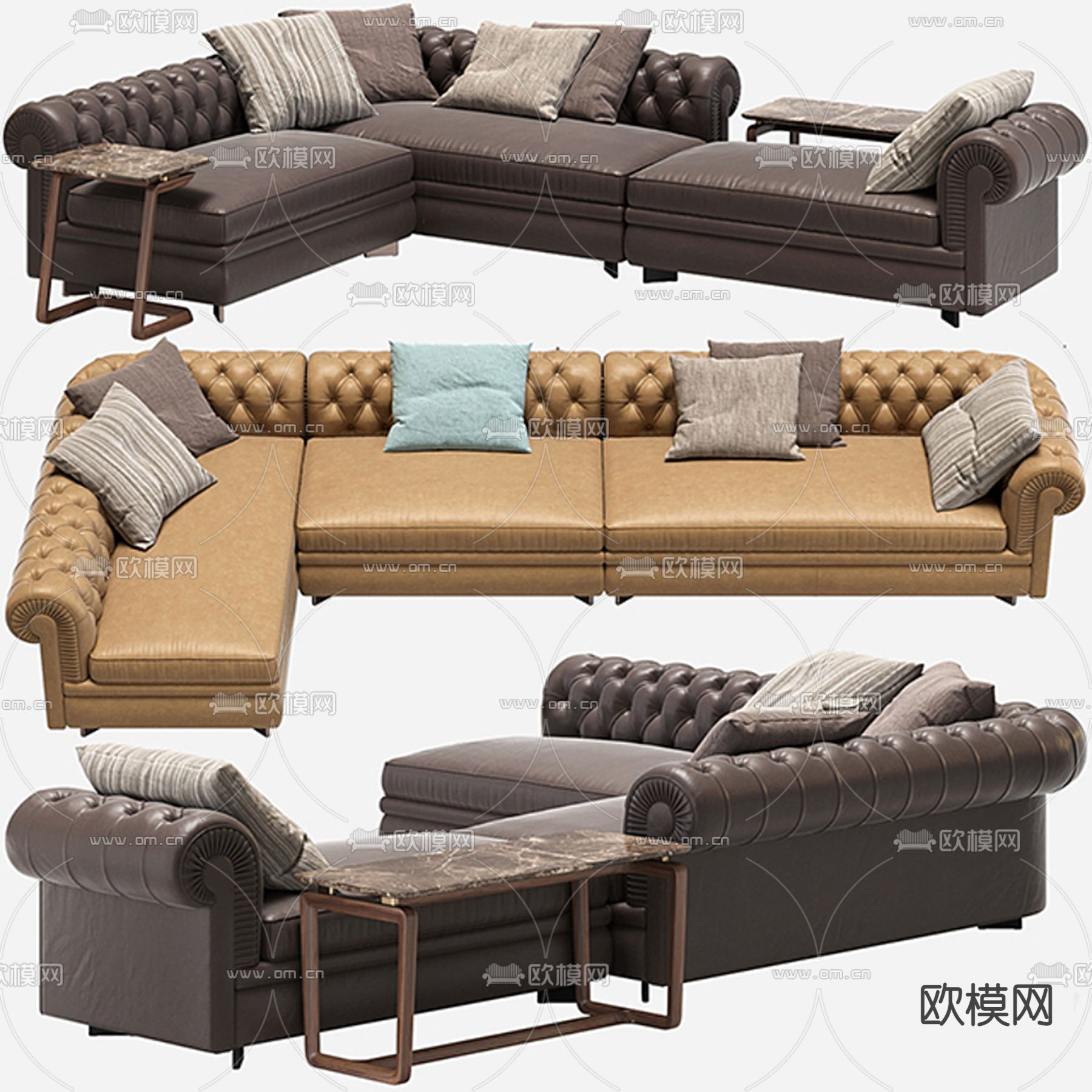 欧式古典皮革多人沙发3d模型下载
