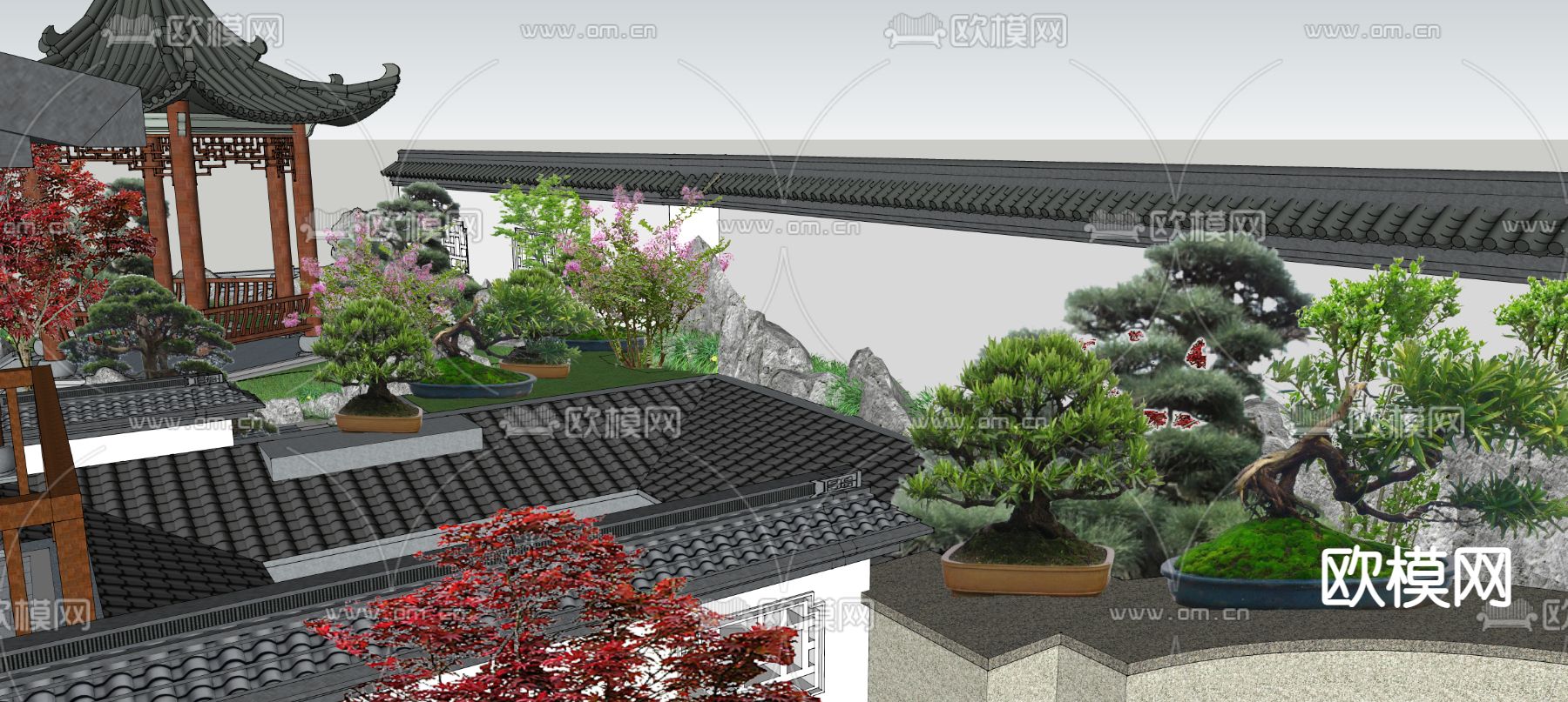 中式庭院花园景观su模型下载（渲染图3）