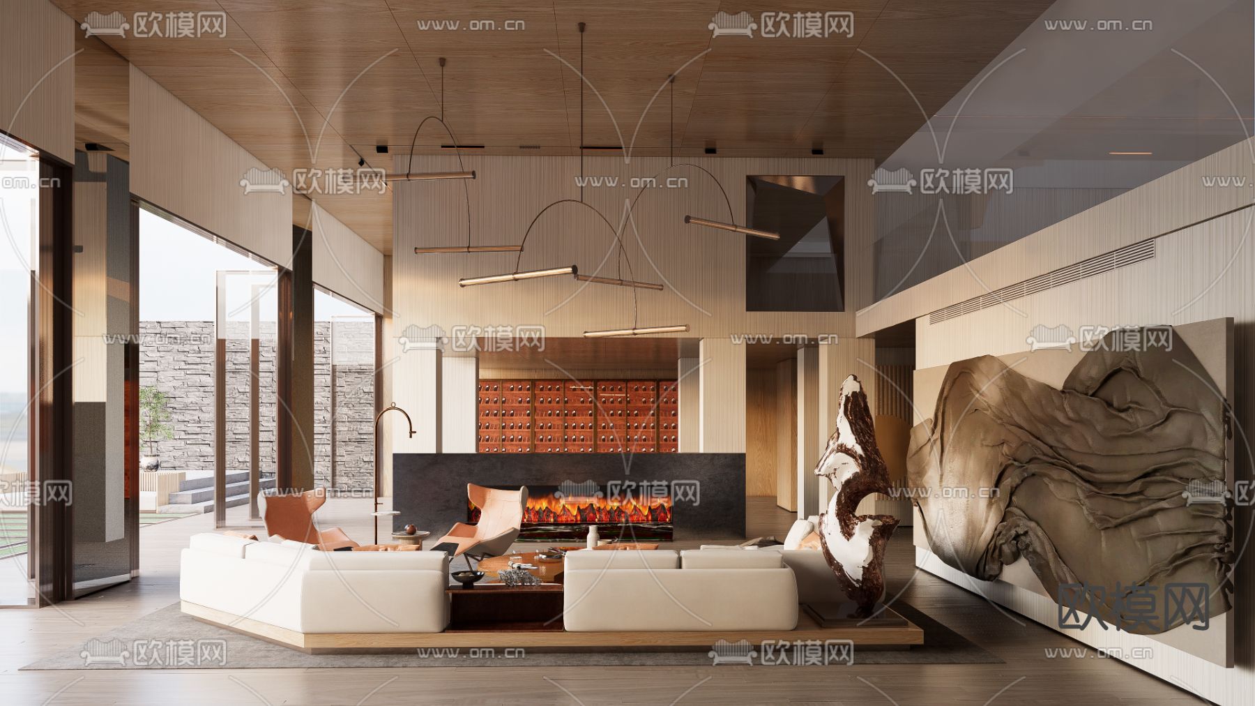 现代别墅客厅su模型下载（渲染图1）