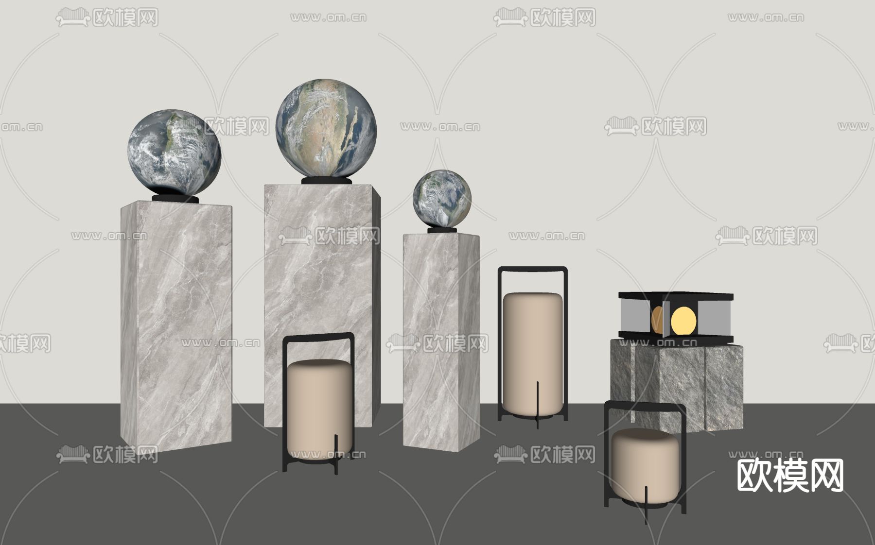 现代月球灯庭院灯su模型下载（渲染图2）