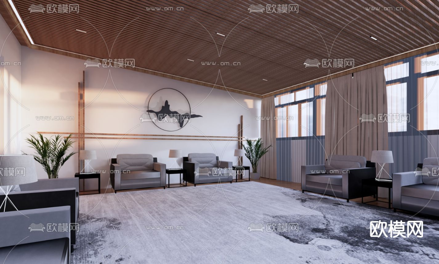 新中式图书馆su模型下载（渲染图5）