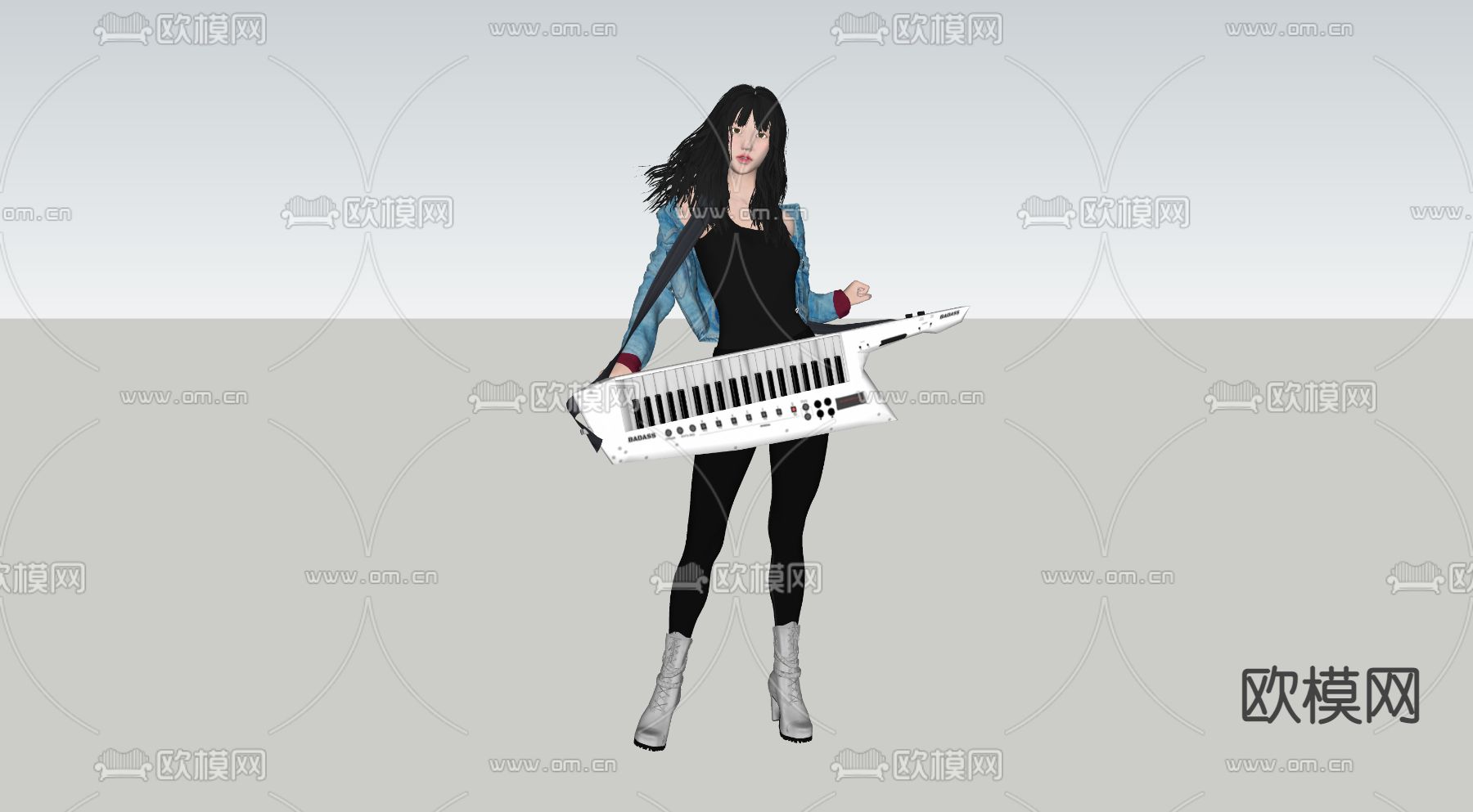 现代键盘手美女su模型