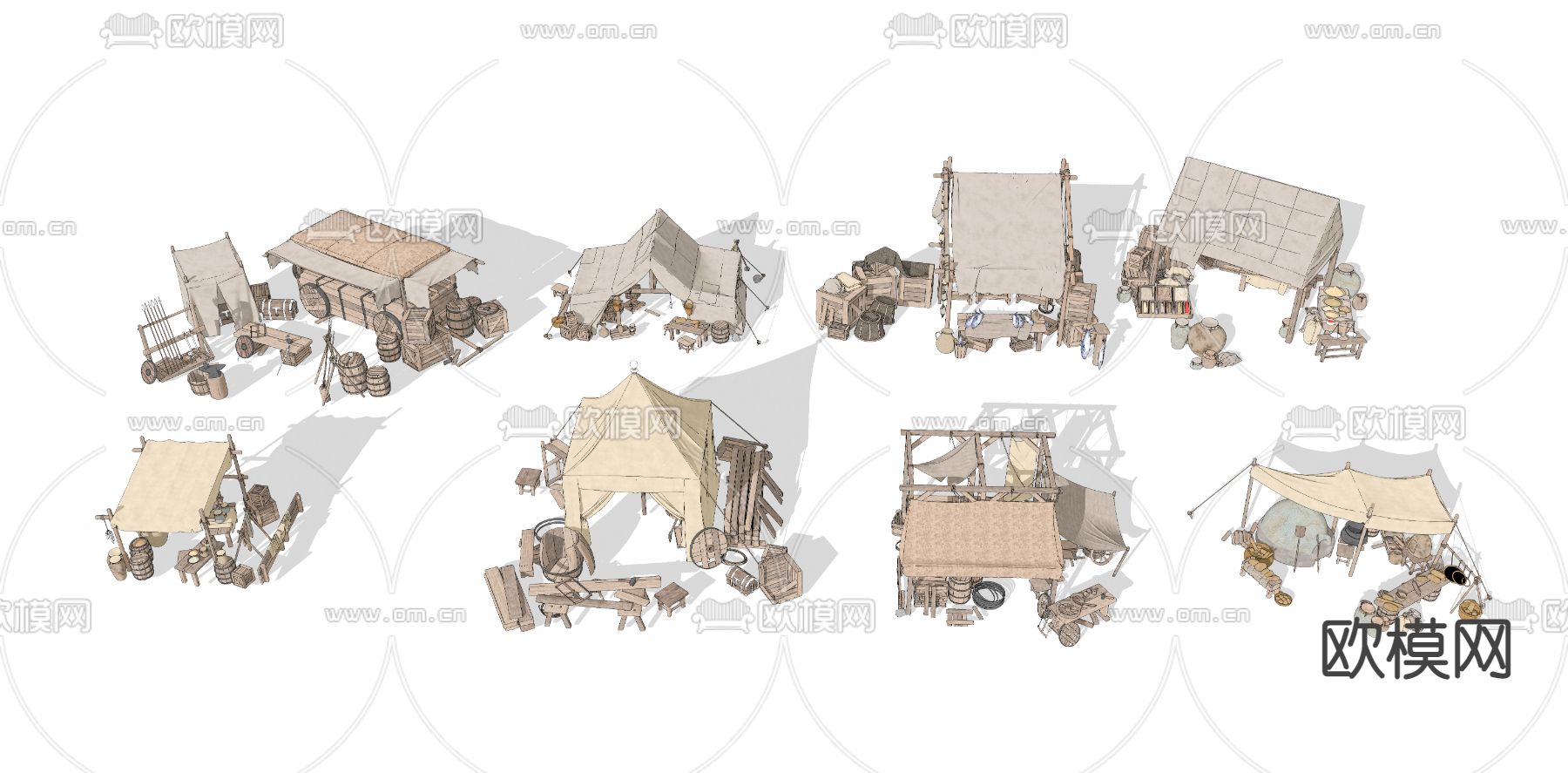 中式传统集市摊位su模型下载（渲染图1）