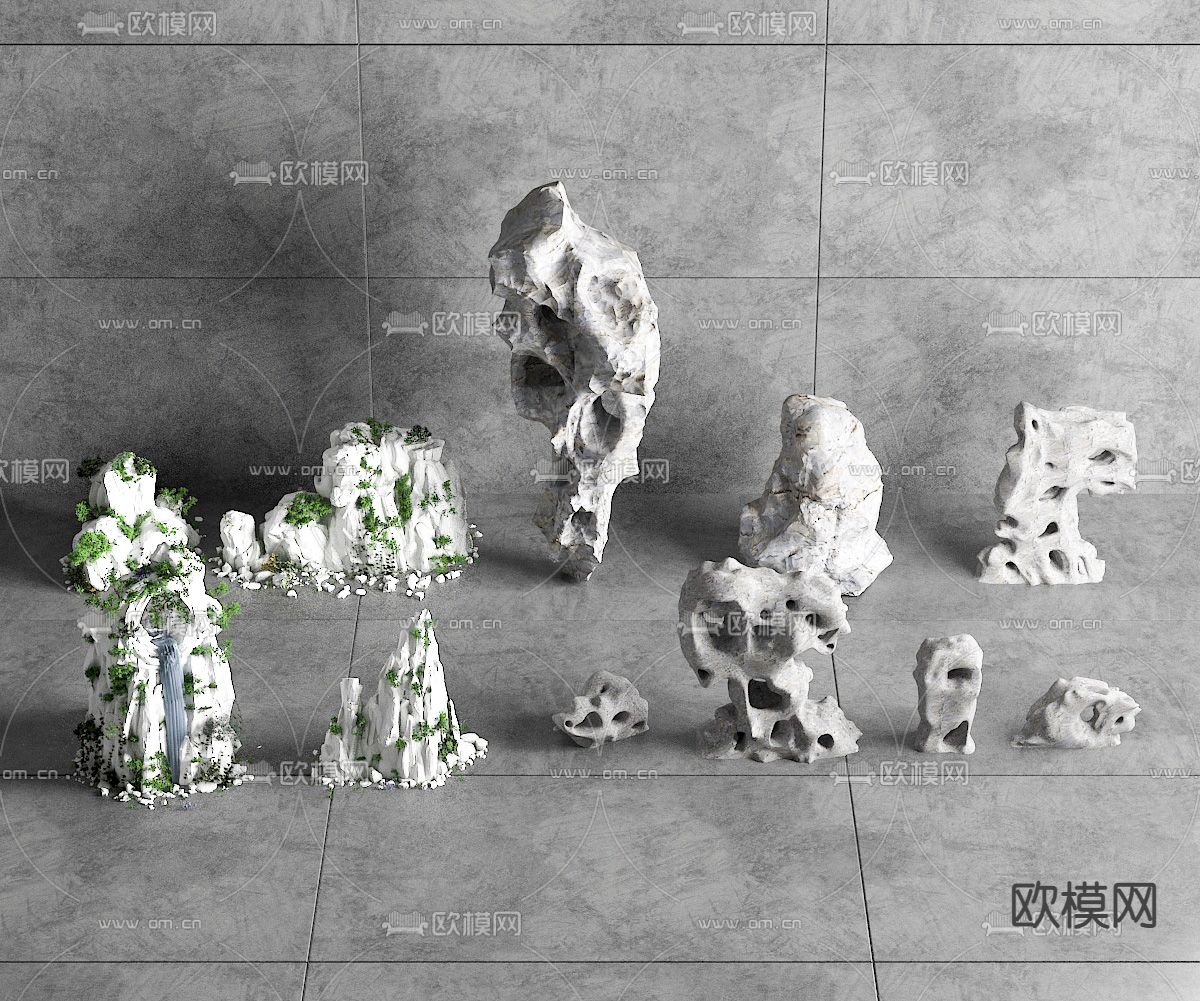 新中式太湖石寿山石su模型下载（渲染图1）