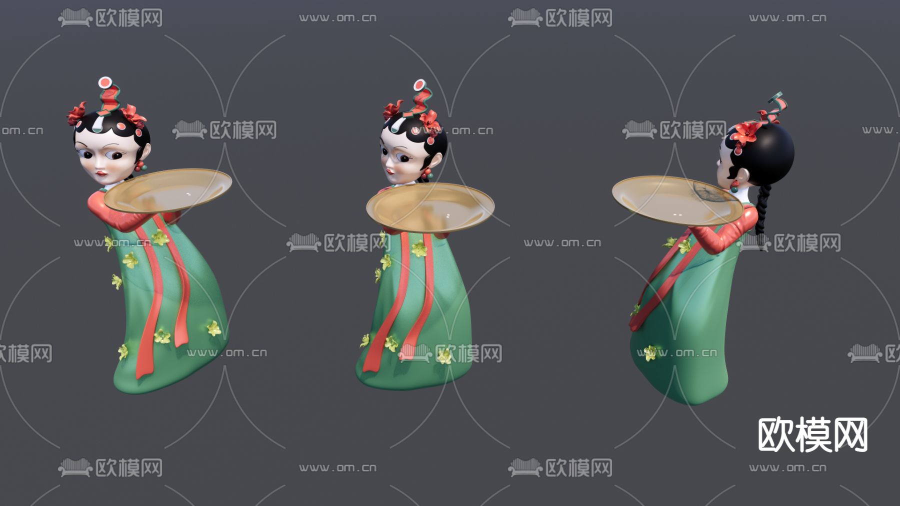 新中式唐装手办仕女su模型下载（渲染图1）