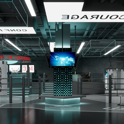  现代健身房拳击馆su模型 