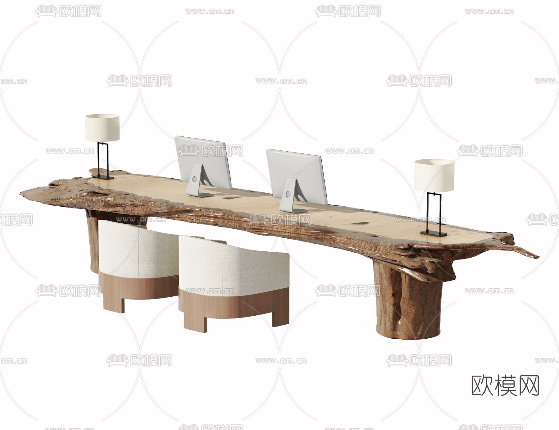 新中式树桩接待台3d模型下载