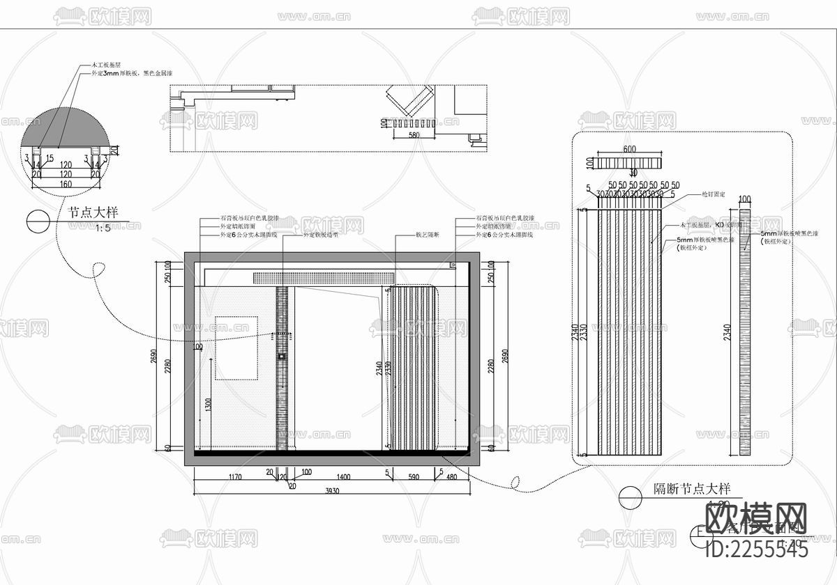130㎡家装大平层cad施工图下载（渲染图2）