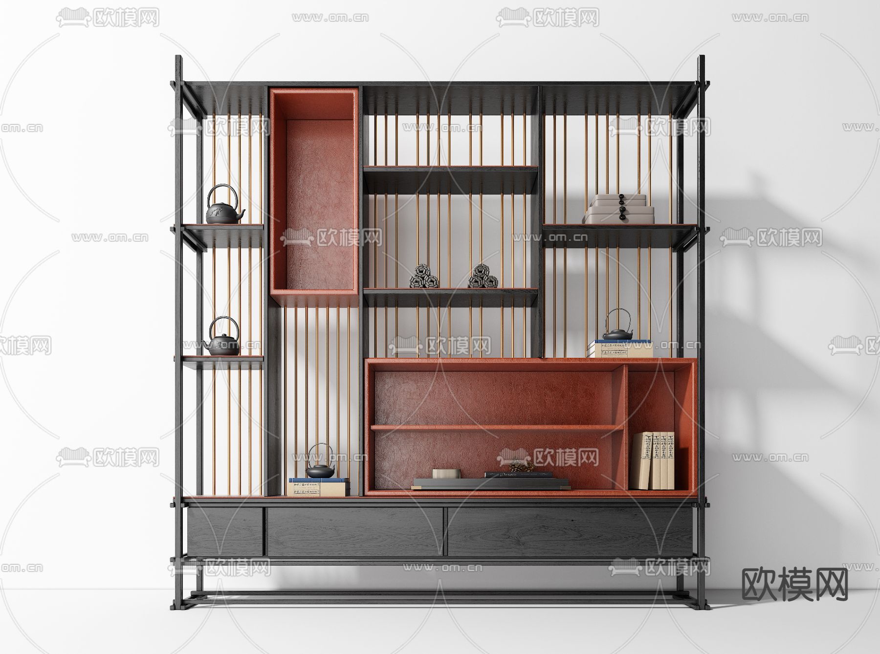 新中式博古架su模型下载（渲染图1）