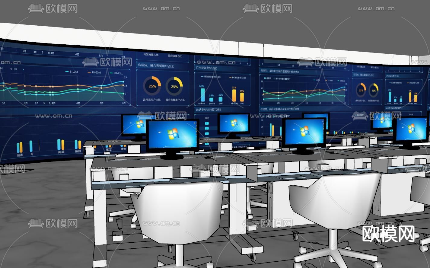 现代监控指挥中心su模型