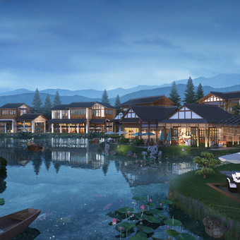 新中式农家乐商业街外观3d模型