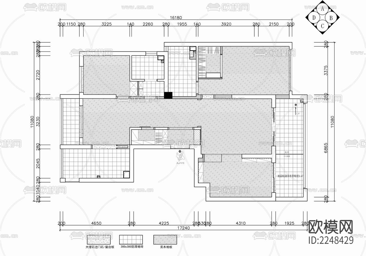 160㎡家装大平层cad施工图下载（渲染图3）