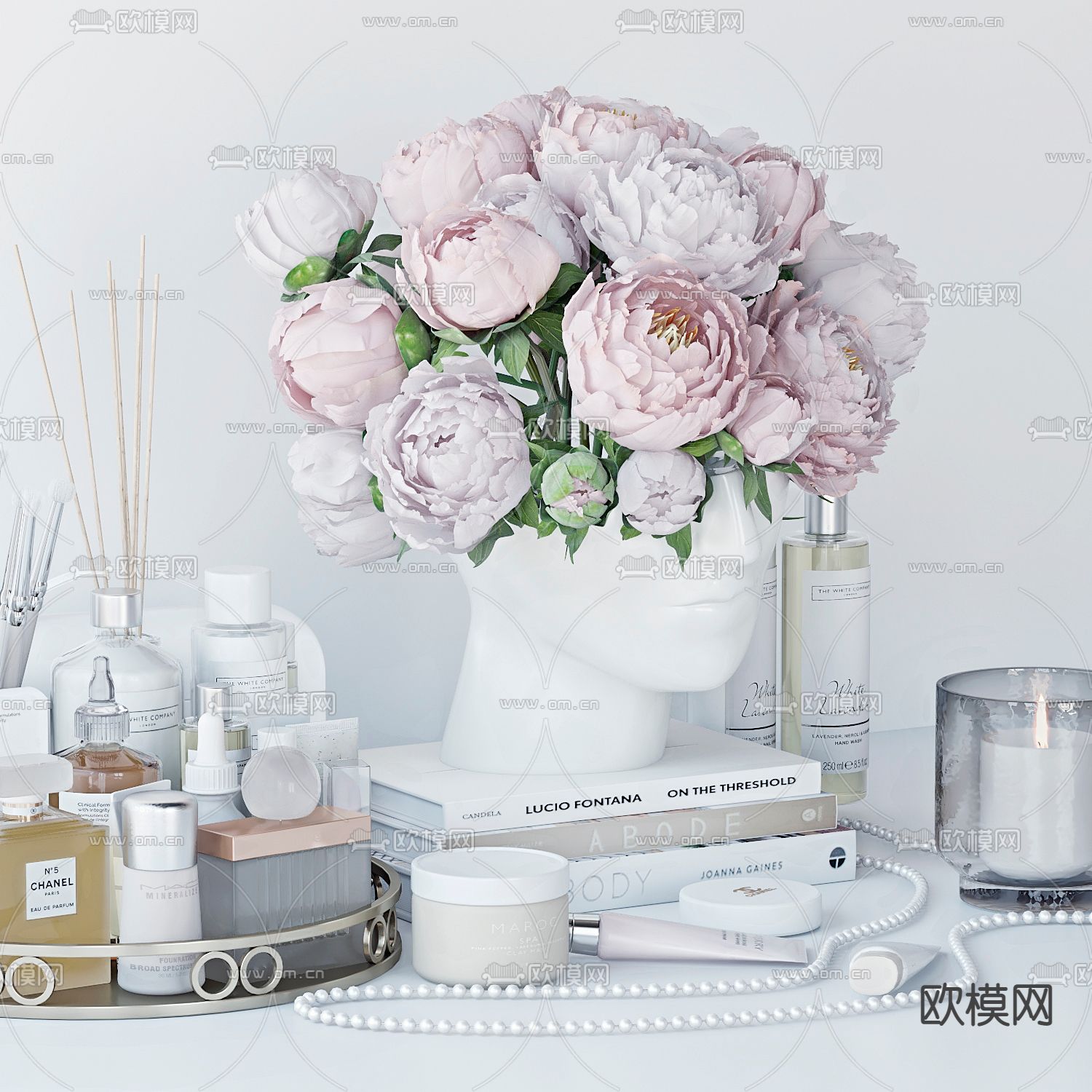 现代香薰蜡烛化妆品花瓶3d模型下载（渲染图2）