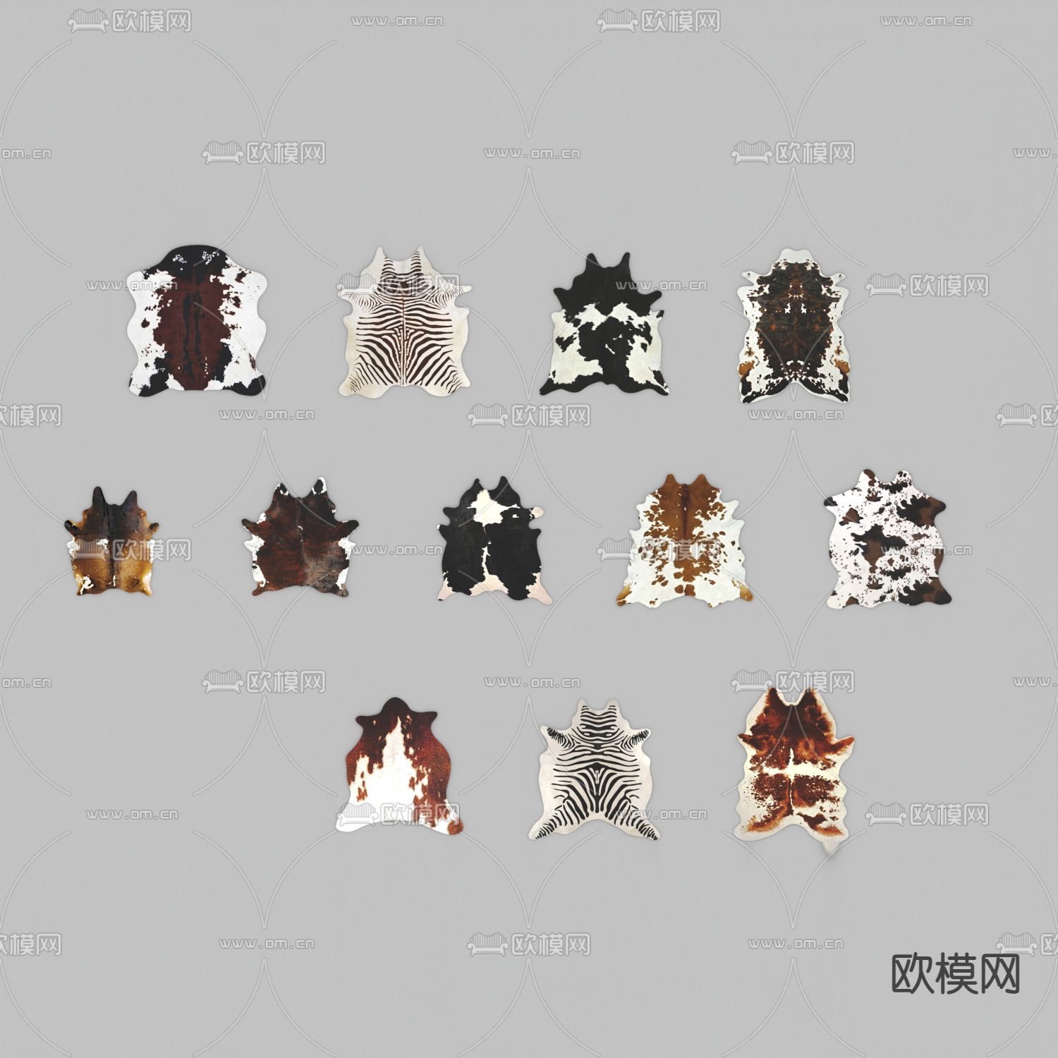 北欧简约仿兽皮地毯免费3d模型下载