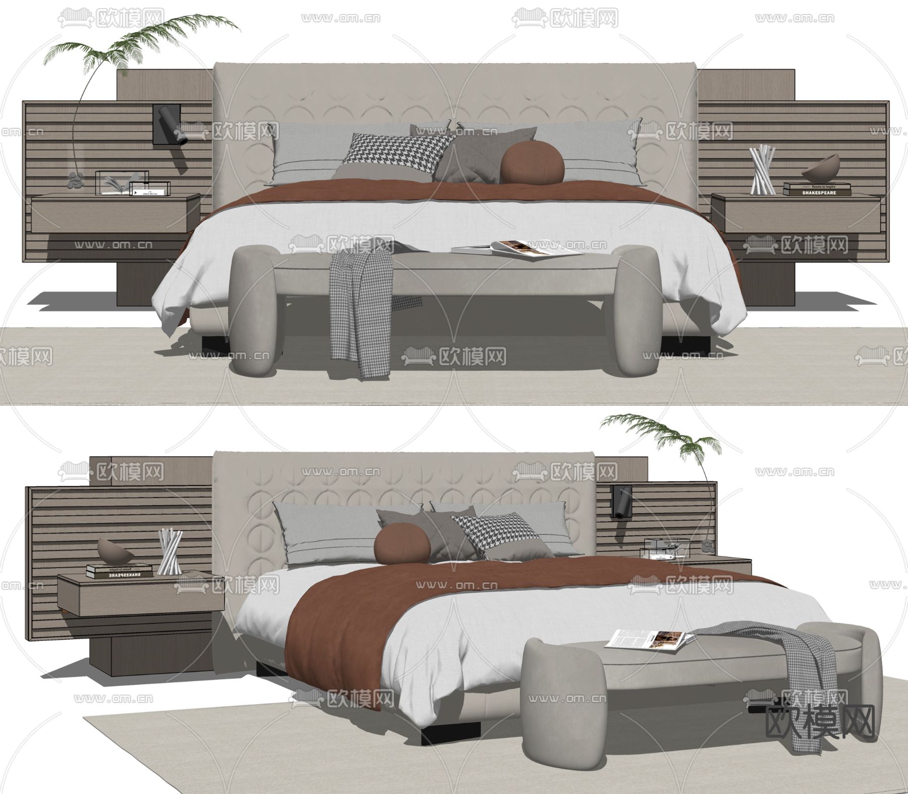 Minotti 现代布艺双人床su模型下载（渲染图2）