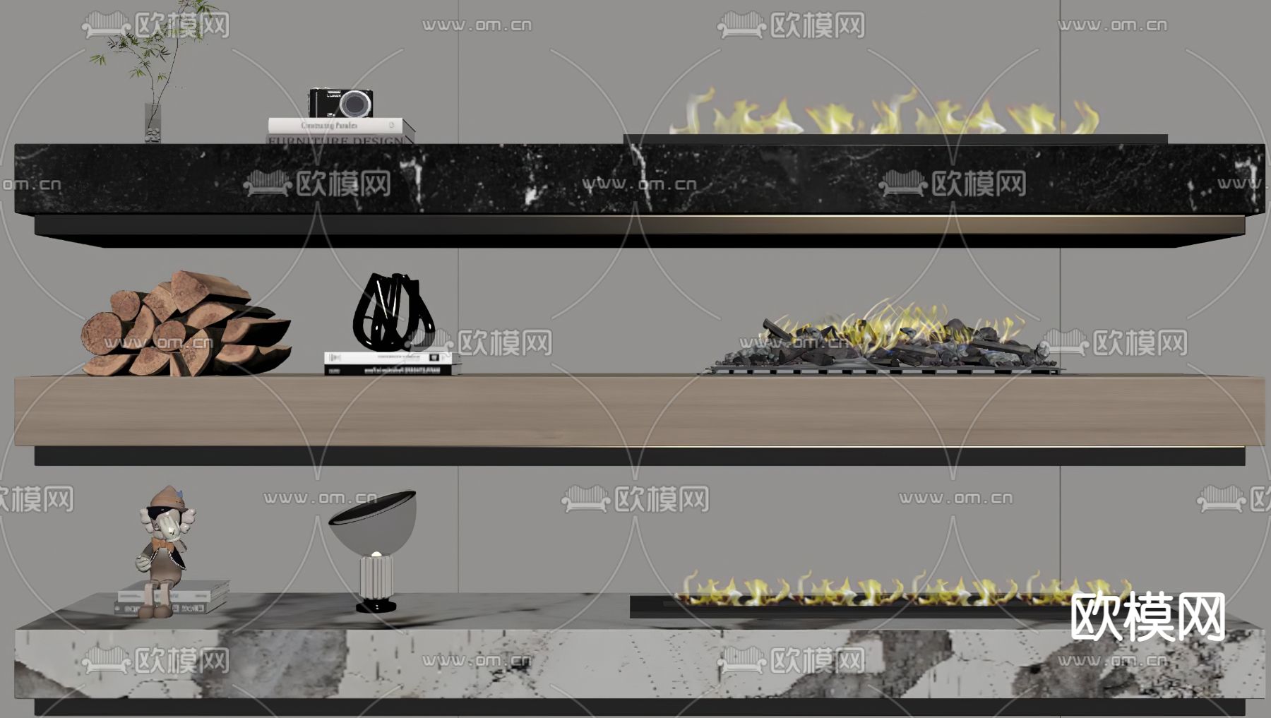 现代壁炉su模型