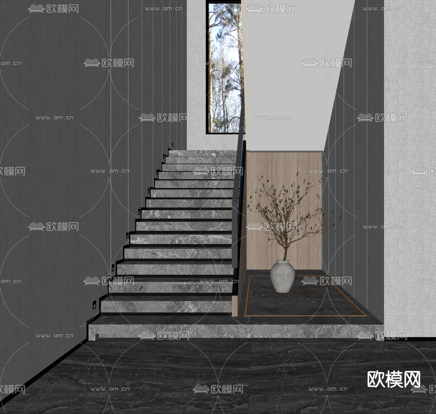 现代轻奢楼梯间su模型