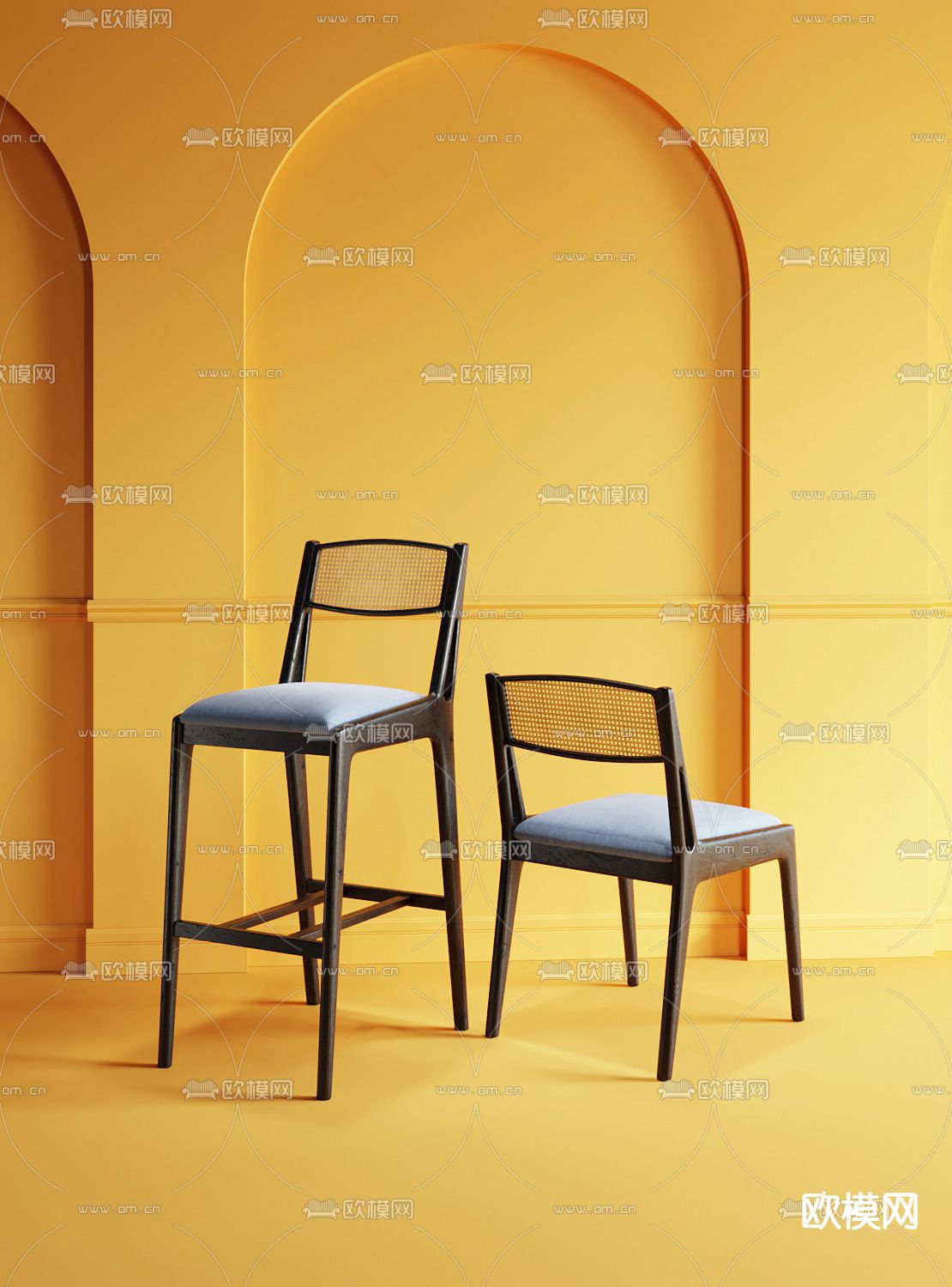 现代实木吧椅3d模型下载