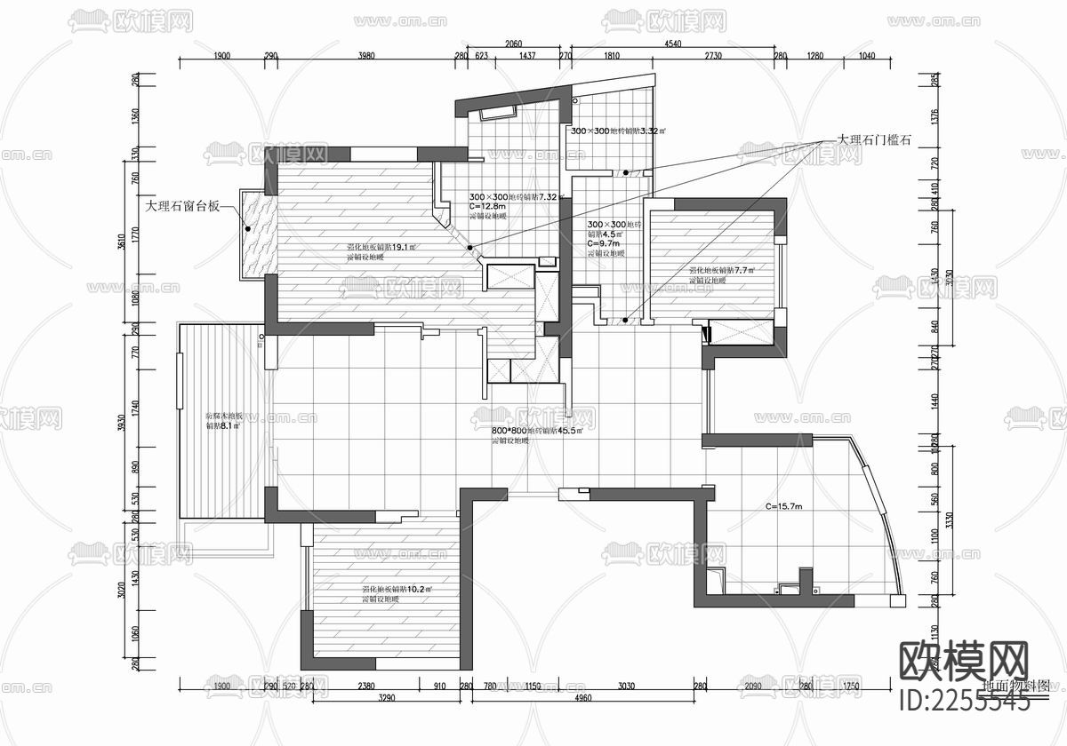130㎡家装大平层cad施工图下载（渲染图4）