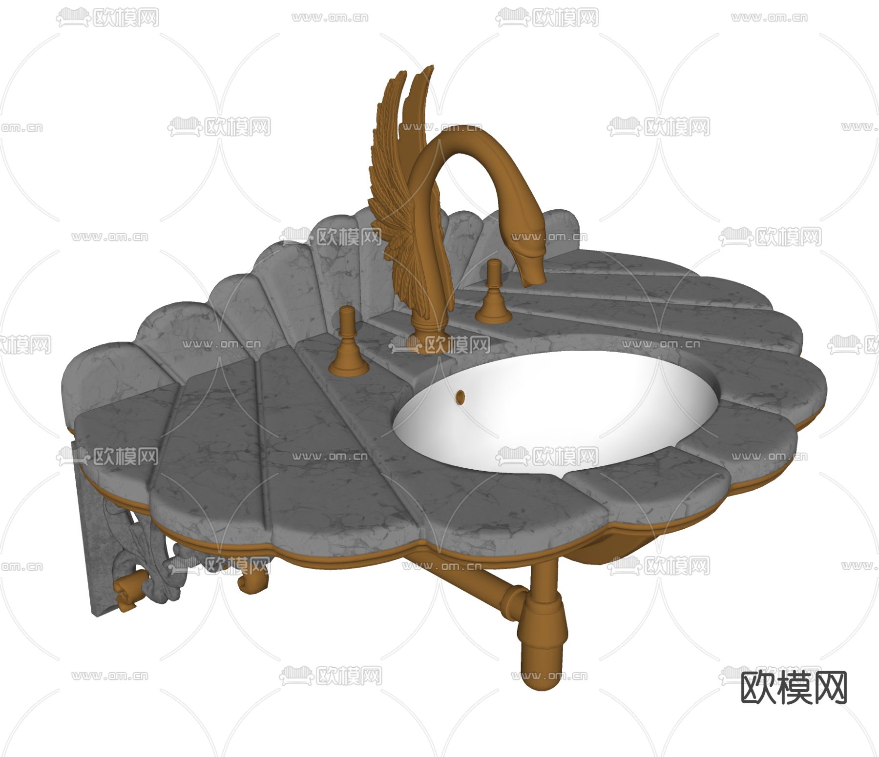 欧式天鹅洗手盆su模型下载（渲染图2）
