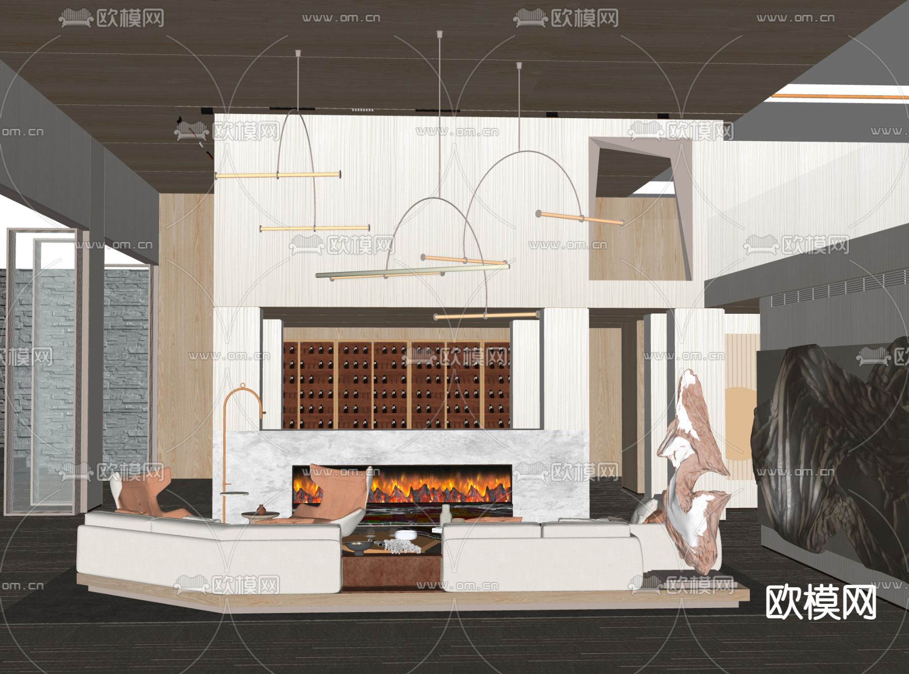 现代别墅客厅su模型下载（渲染图2）