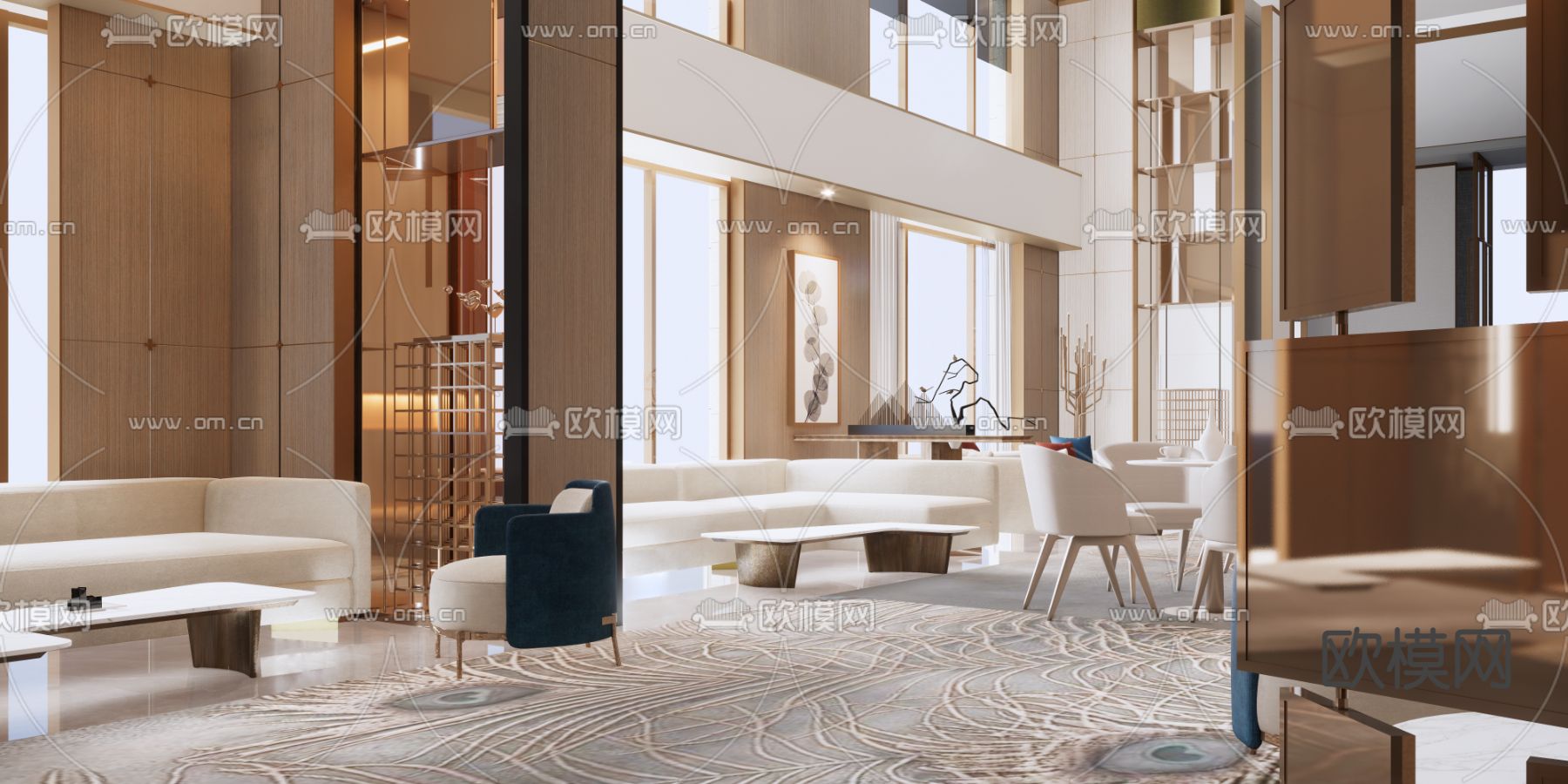 新中式酒店大堂su模型下载（渲染图3）
